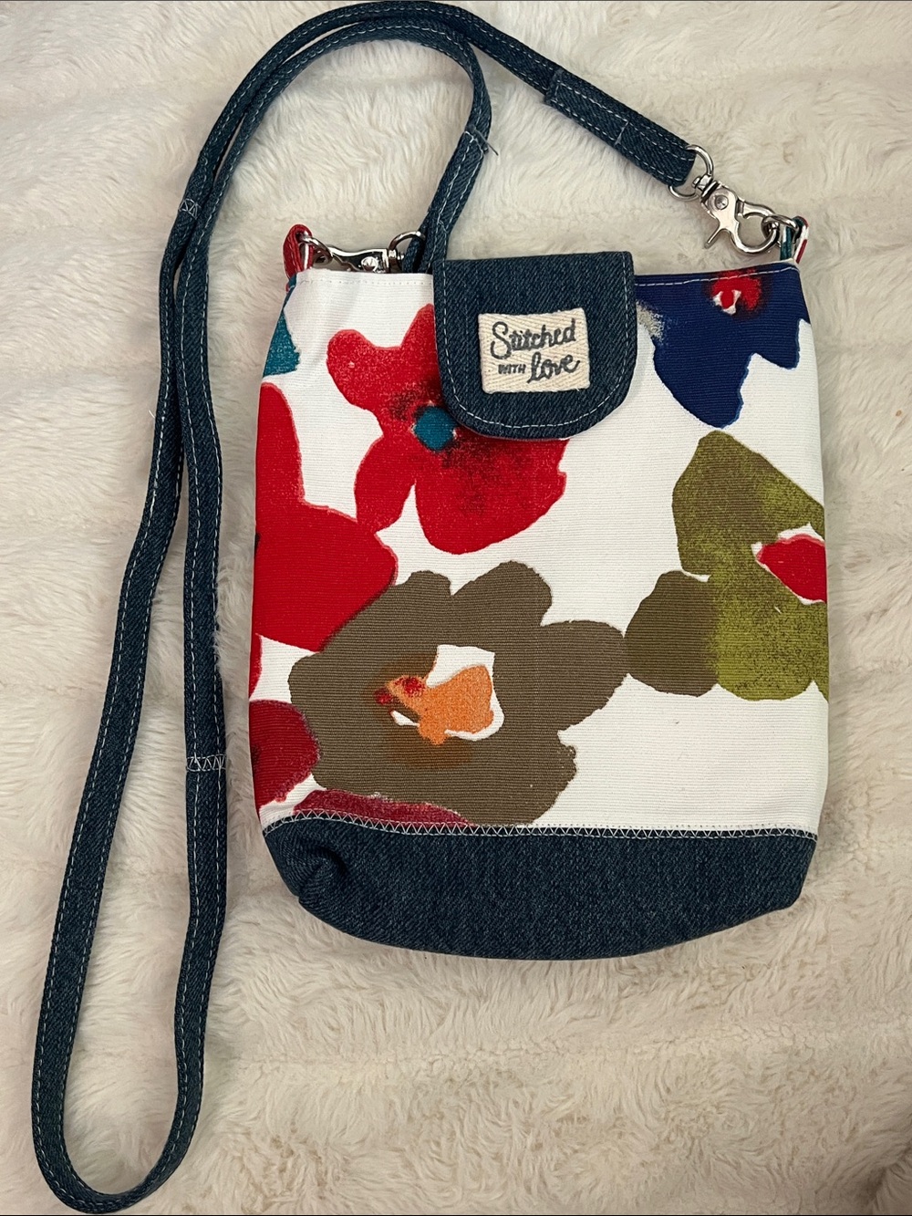 Handmade Upcycled Levi’s Denim Crossbody Pouch Pink Kawaii Bear Lining Bag